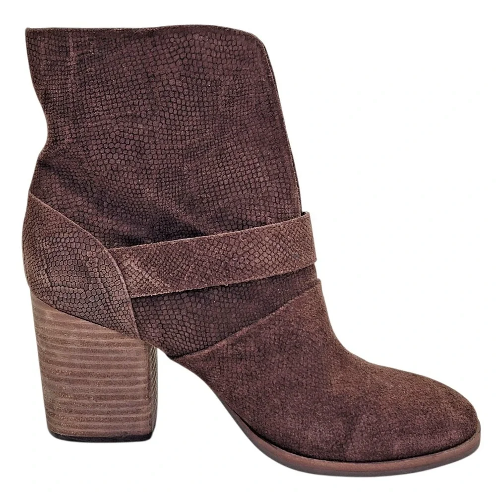 Isola‎ Lavoy Bootie Women's Brown Suede Block Heel Buckle Slip On Shoes Size 10M